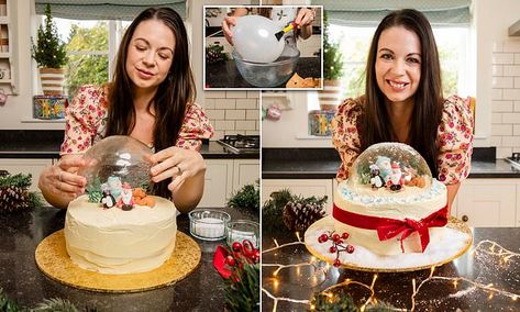 Serve up the ultimate showstopper...an edible snow globe | Daily Mail Online Edible Snow, Snow Globe Cake, Globe Cake, Sugar Glass, Plum Pudding, Yule Log, Mary Berry, Fondant Figures, Christmas Snow