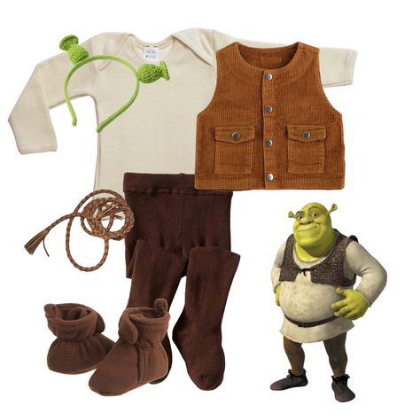 Baby Shrek Costume, Shrek Birthday, Family Costumes Diy, Shrek Party, Shrek Costume, Modern Costumes, First Birthday Themes, First Birthday Decorations, Toddler Costumes