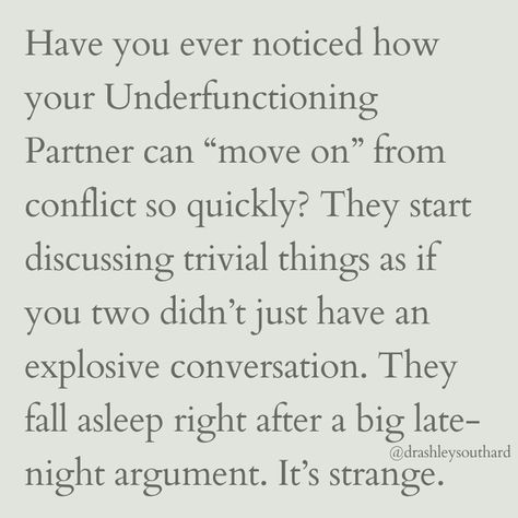 They "move on" because they don't know what else to do. 🙄 The Overfunctioning Woman betrays herself when she works to accommodate this “moving on” - aka their emotional immaturity and avoidance. 😐 The Self-Restored Woman honors herself by expecting them to step up and learn how to be an emotionally mature and engaged partner. 😌 And if they don't, she decides if this works for her. 🔥 #selfrestorationismine #overfunctioningwoman #overfunctioning #relationships #relationshipgoals #marriage ... Overfunctioning Woman, Emotional Immaturity, 2024 Reset, Emotionally Immature, Narcissism Relationships, Attachment Theory, Happy Relationship, Mental Health Counseling, Writing Therapy