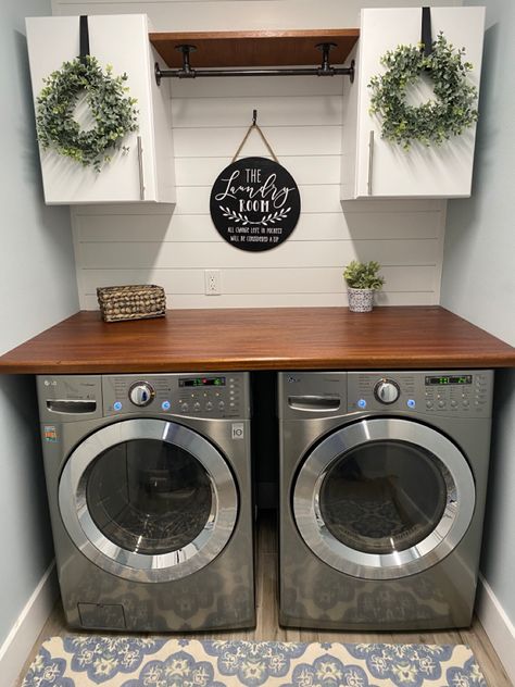 Wall Storage Laundry Room, Laundry Shiplap Wall, Laundry Room Shiplap Wall, Shiplap Laundry Room Wall, Laundry Room With Shiplap Walls, Shiplap Laundry Room Ideas, Rustic Shiplap Wall, Front Loader Laundry Room Ideas, Shiplap Laundry Room