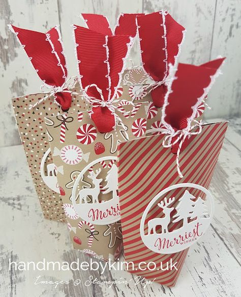 Christmas Treat Bags using 6" x 6" Candy Cane Lane Designer Series Paper by Stampin' Up! | Kim Price Stampin' Up! Demonstrator UK 6 X 6 Paper Projects, Diy Treat Bag, Diy Christmas Treats, Stampin Up Weihnachten, Diy Christmas Candy, Christmas Treats Holders, Christmas Treats Boxes, Christmas Candy Gifts, Candy Cane Lane