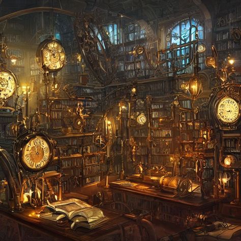 Steampunk City, Dreamscape Architecture, Gear Wall Clock, Steampunk Aesthetic, Medieval Aesthetic, Library Architecture, Night Circus, Underground Cities, Journey To The West