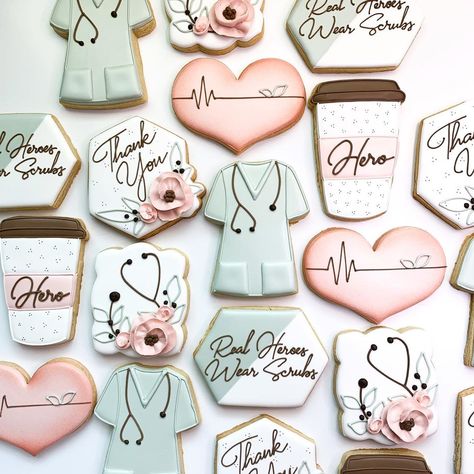 Cookies For Nurses Week, Nurses Cookies Decorated, Thank You Nurse Cookies Decorated, Nurses Week Cookie Ideas, Nurse Week Treats, Nursing Graduation Cookies Decorated, Nurse Cookies Royal Icing, Nurses Week Cake Ideas, Nurse Cookie Ideas