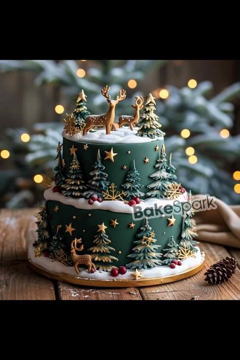 Unique Christmas Cake Designs, Round Christmas Cake Ideas, Christmas Showstopper Cake, Simple Christmas Cakes Ideas, Christmas Tree Birthday Cake, Fondant Christmas Cake Ideas, Cute Christmas Cake Ideas, Ugly Sweater Cake Ideas, Christmas Cookie Cake Design