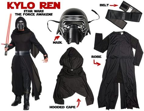 Kylo Ren costume uniform elements Kylo Ren Halloween Costume, Kylo Ren Halloween, Kylo Ren Outfit, Kylo Ren Costume, Easy Disney Costumes, Kylo Ren Costumes, Ren Cosplay, Kylo Ren Cosplay, Rey Costume