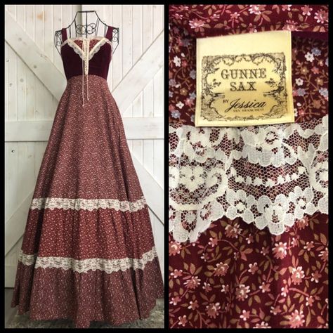 Clancy's Vintage Clothes on Instagram: “⭐️ SOLD ⭐️ For Sale in our #etsy #etsyshop 70’s Vintage Gunne Sax Red Velvet Corset Calico Maxi Sundress Link to shop in bio 😊…” 70s Outfits Dress, Gunne Sax Sundress, Gunne Sax Dress Vintage 70s, 1970's Dresses, Intentional Wardrobe, Vintage Corset Dress, 80s Inspired Outfits, 70s Prairie Dress, Vintage Gunne Sax Dress