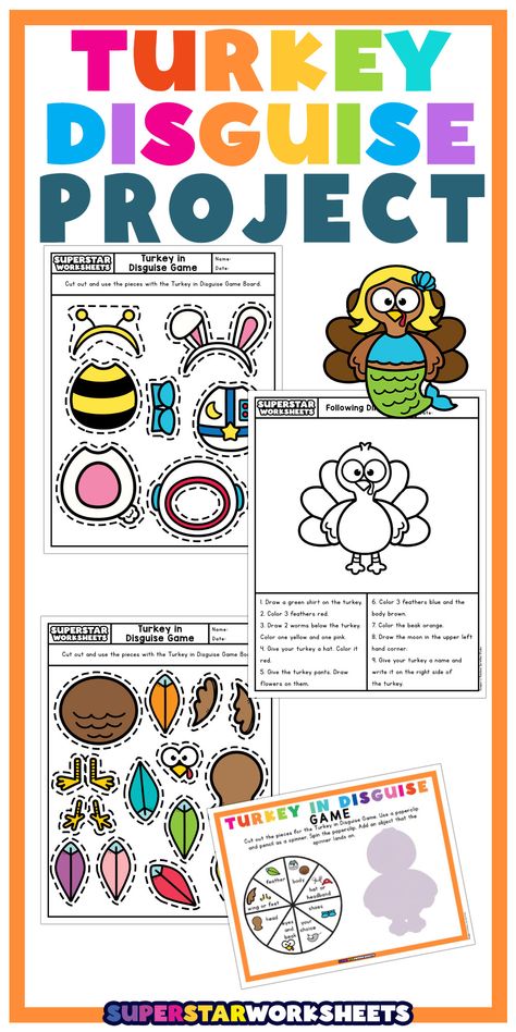 FREE Turkey Disguise Project printables! This disguise a turkey project has some cut out pieces for students to give the turkey a costume. Kids will have "clothing" options to dress up their turkey. #printable #free #turkey Turkey Disguise Printable Outfits, Turkey Disguise Printables, I'm Not A Turkey Project Ideas, Turkey Disguise Project Printable, Disguise A Turkey Project Printable, Disguise A Turkey Template Free, Disquisition A Turkey Project, Easy Turkey Disguise Ideas, Build A Turkey Printable