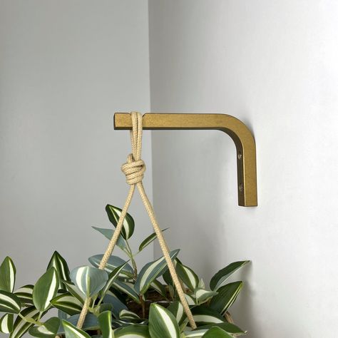 "This beautiful 6\"x4\" hanging planter hook for wall makes for the perfect addition to any living space. Perfectly handmade with a minimalist design, the wooden bracket is both stylish and supportive for your plants. It includes all hardware for easy installation on both brick and concrete walls. An excellent choice for any plant-lovers. DIMENSIONS: Plant Hanger Hook (LxH) - 6 inch x 4 inch (15 cm x 10 cm) PRODUCT MATERIAL: Birch Plywood, hand-finished COLOR: Bronze MAX LOAD: Up to 9 lb (4 kg) DETAILS: Includes mounting hardware:  - (2x) 55 mm Phillips Head Screws   - (2x) Plastic Brick/Concrete Wall Anchors A 1/4\" (6 mm) drill bit must be used to drill the hole in the wall  If you have any questions, please write to Direct :) Thank you for visiting our shop: https://www.etsy.com/shop/Bo Plant Wall Hook, Hanging Plants In Kitchen, Hanging Plants In Bathroom, Plants On Wall, Wall Plants Indoor, Plant Studio, Plant Bracket, Wall Plant Hanger, Plant Hooks