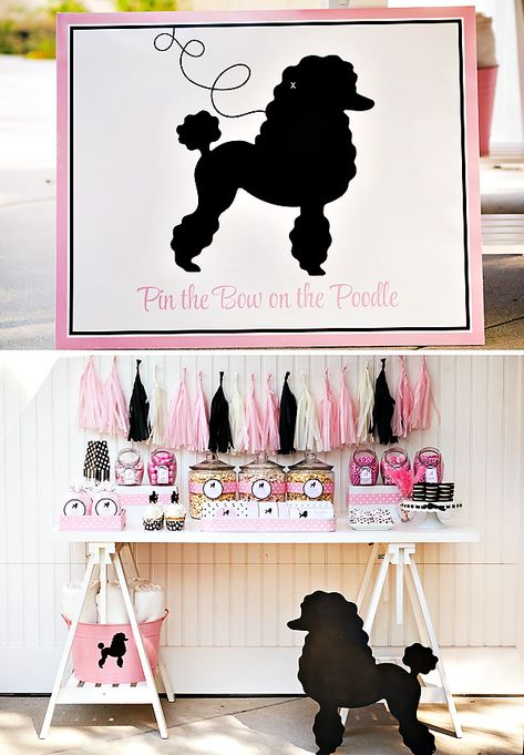 Poodle Party, Cat Baby Shower, Paris Tea, 50s Party, Paris Birthday Parties, Candy Poster, Black Poodle, Spa Birthday Parties, Paris Birthday