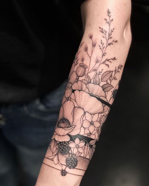 Vlada (@v.shevchenko.tattoo) • Instagram photos and videos Ornate Tattoo, Rip Tattoos For Mom, Underarm Tattoo, Lower Arm Tattoos, Wrap Tattoo, Forarm Tattoos, Beautiful Flower Tattoos, Flower Tattoo Arm, Vine Tattoos