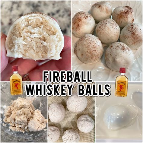 FIREBALL WHISKEY BALLS!🔥🥃 Recipe... - Love Bakes Good Cakes | Facebook Balls Deep Cocktail, Fireball Whiskey Cake Balls, Fireball Cookies Recipe, Fireball Desserts, Fireball Whiskey Balls, Fireball Cookies, Whiskey Balls Recipe, Whiskey Balls, Cinnamon Toast Crunch Shot