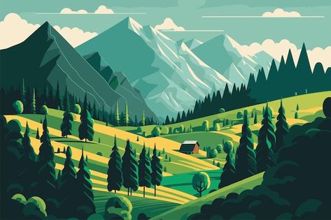 Green Mountain Drawing, Mountain Path Illustration, Playhouse Cafe, Mountain Landscape Illustration, Vector Mountain, Alpine Landscape, Drawing Characters, Mountain Background, Mountain Drawing