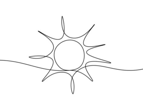 Single Line Sun Tattoo, One Line Sun Tattoo, Sun Line Art Tattoo, Sun Line Drawing, Sun Line Art, Drawing Sun, Sun Outline, Advent Cards, Sun Drawing