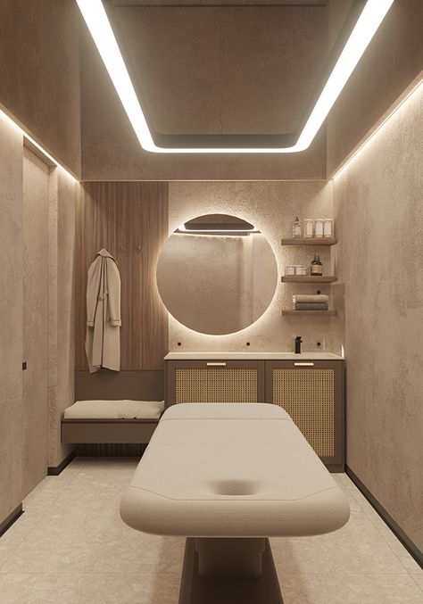 Body laboratory on Behance Dark Spa Interior Design, Dreamy Lash Room, Modern Spa Design Interiors, Skincare Salon Decor, Esthetics Room Organization, Beauty Lounge Ideas, Skincare Room Design, Spa Room Decor Ideas, Skin Care Room Design