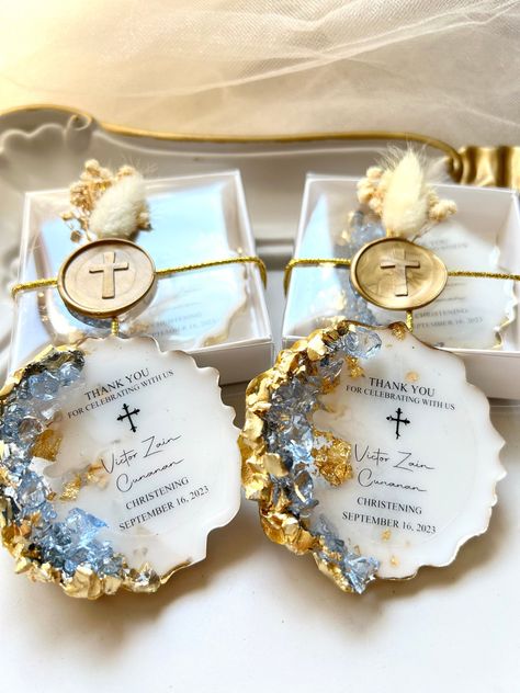 Baptism Party is Near?You are in the right place,we have fantastic baptism gift ideas.... Are you looking for an unique and elegant gift for baptism,first communion,christening or confirmation our personalized epoxy magnet are amazing. They could be a fancy and gorgeous present for your guests...This baptism favors are completely personalized.They are not fabrication ,they are handmade so all magnet designs are different each other. Also we have 11 options to choose for magnet color -Gold -Silve Baptism Gift Ideas, Baby Dedication Party, Cross Favors, First Communion Decorations, Communion Decorations, First Communion Favors, Communion Favors, Christening Favors, Baptism Candle