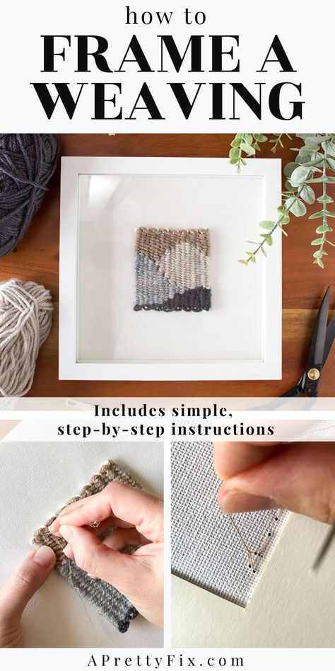 Learn how to frame a weaving (or any textile) in this easy-to-follow tutorial for beginners. Easy framing approach using basic supplies. Lots of tips and tricks included that can be used to frame any small textile or fiber art piece. #weaving #DIY #fiberart #diyart How To Frame Textile Art, Framed Fiber Art, Framed Weaving, Traditional Picture Frames, Textile Wall Art, Weaving Textiles, Framed Fabric, Crafts Hacks, Textile Fiber Art