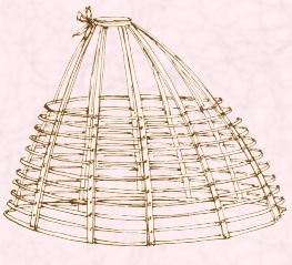 Cage Crinoline. This cage structure was made out of steel and whalebone and worn to give their dresses a hoop like volume and make the waist seem even smaller.  As they evolve, the front of the crinoline grows flatter and the back bustles out. Cartridge Pleats, Crinoline Dress, Hoop Skirt, Flounce Skirt, Full Skirts, Period Costumes, Historical Dresses, Fashion Plates, Historical Clothing