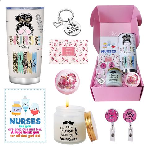 PRICES MAY VARY. Perfect nurse appreciation gift: Our nurse gift box is the perfect way to show your appreciation for the hard work and dedication of the nurses in your life. Each item in the box is carefully chosen with nurses in mind, making it a thoughtful and practical gift. The 20 oz original design stainless steel tumbler is a high-quality, double-walled vacuum insulated mug that keeps drinks at the perfect temperature for hours. The tumbler is made from premium stainless steel, which is durable, rust-resistant, and easy to clean. Its original design features a sleek and stylish appearance that any nurse will love. With a large capacity, this tumbler is perfect for long shifts, outdoor adventures, or just relaxing at home. The scented candle and bath bomb in our nurse gift box offer Nurse Jewelry, Nurse Appreciation Week, You Are Precious, Nurses Week Gifts, Nurse Appreciation Gifts, Nurse Appreciation, Nurses Week, Hard Work And Dedication, Insulated Mugs