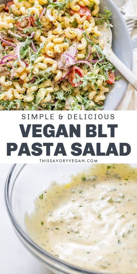 Side Dishes Vegan, Salad Recipes Vegetarian, Blt Pasta Salad Recipe, Vegan Blt, Blt Pasta Salad, Blt Pasta, Tempeh Bacon, Blt Pasta Salads, Pastas Recipes