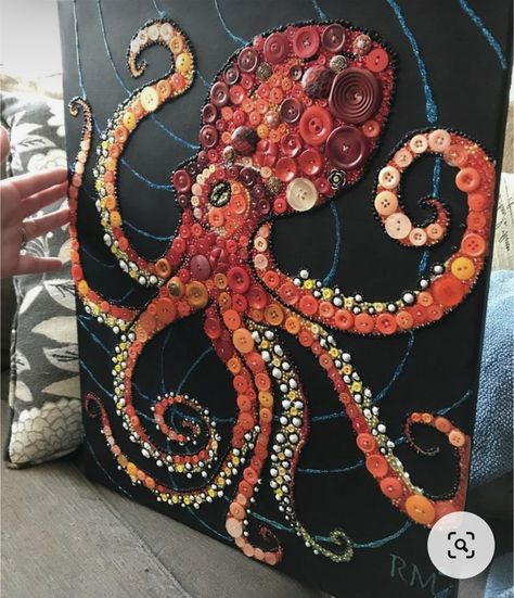 Orange Octopus, Tas Denim, Octopus Crafts, Buttons Art, Octopus Art, Rhinestone Art, Neat Ideas, Recycled Art, Button Art