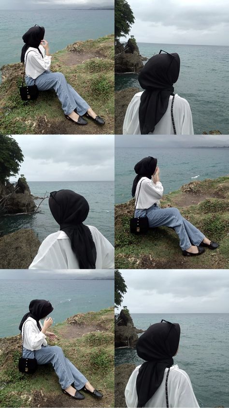 Ide Pose Foto Hijab, Ootd Kepantai, Ootd Mantai, Outfit Mantai, Mix And Match Colors Outfits, Bella Square Hijab, Bella Square, Square Hijab, Ootd Poses