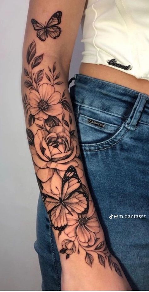 Sleeve Tattoo Inspiration, Tatoos Design, Partner Tattoo, Ignorant Tattoo, Indian Tattoo Design, Rose And Butterfly Tattoo, Black And Gray Tattoo, Unique Butterfly Tattoos, Arm Sleeve Tattoos For Women