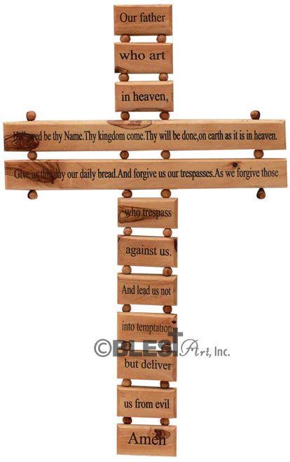 The Lord's Prayer Cross with Holy Item, Available in Different sizes. - Blest Art The Tomb Of Jesus, Tomb Of Jesus, Wooden Crosses Diy, Wood Crosses Diy, Wooden Cross Crafts, The Garden Of Gethsemane, Our Father Prayer, Our Father Who Art In Heaven, Prayer Garden