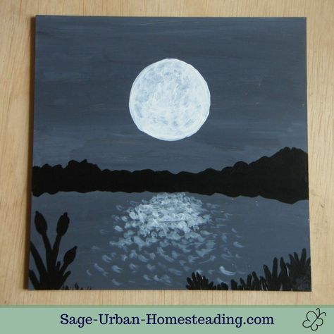 Basic Painting Ideas, Painting Challenge, Easy Moon Painting, Easy Small Paintings, Basic Painting For Beginners, Pink Canvas Art, Basic Painting, Dark Paintings, Acrylic Painting Lessons