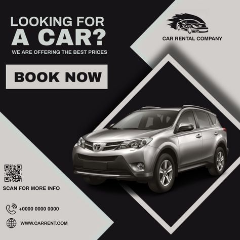 Car Rental Instagram Ad free Editable Printab Car Dealership Design, Car Rental Website, Car Advertising Design, Social Media Advertising Design, Ad Car, Car Rental Company, North India, Graphic Designing, Car Rental Service