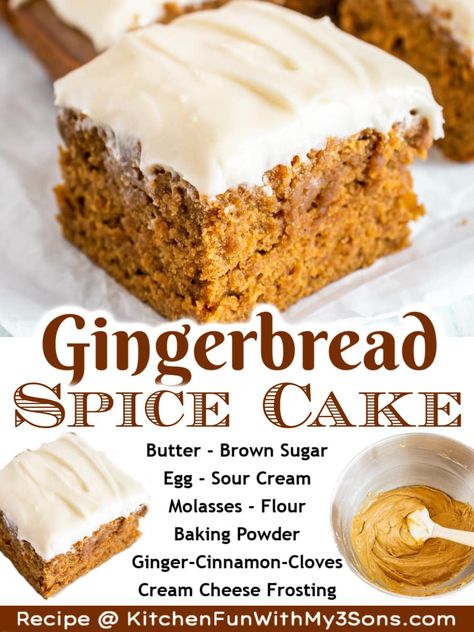 Gingerbread Cake Using Spice Cake, Frosting For Gingerbread Cake, Gingerbread Snack Cake, Gingerbread With Cream Cheese Frosting, Ginger Cake Christmas, Gingerbread Spice Cake Mix Recipe, Gingerbread Cake With Cream Cheese Frosting, Gingerbread Cake Cream Cheese Frosting, Ginger Spice Cake Recipe