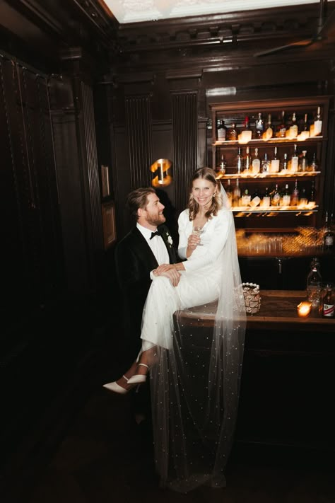 Atlanta Elopement Photography, Restaurant Wedding Aesthetic, Winter Intimate Wedding, Wedding At A Restaurant, Wedding At A Bar, Winter Wedding City, Nyc Bar Wedding, Intimate Restaurant Wedding, Winter City Elopement