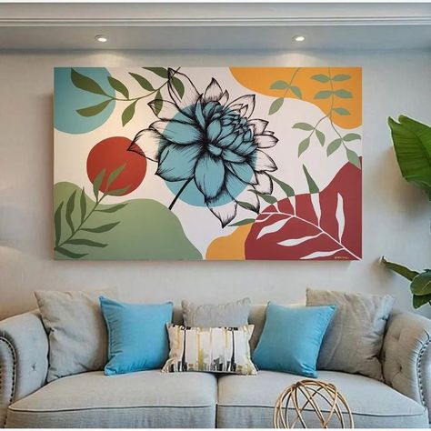 Tropical Flower Painting Acrylic, Bohemian Art Inspiration Painting, Boho Art Drawings Bohemian, Bohemian Painting Ideas, Boho Painting Ideas On Canvas, Acrylic Painting For Living Room, Art Ideas For Home, Wall Decorations Ideas, Boho Canvas Art