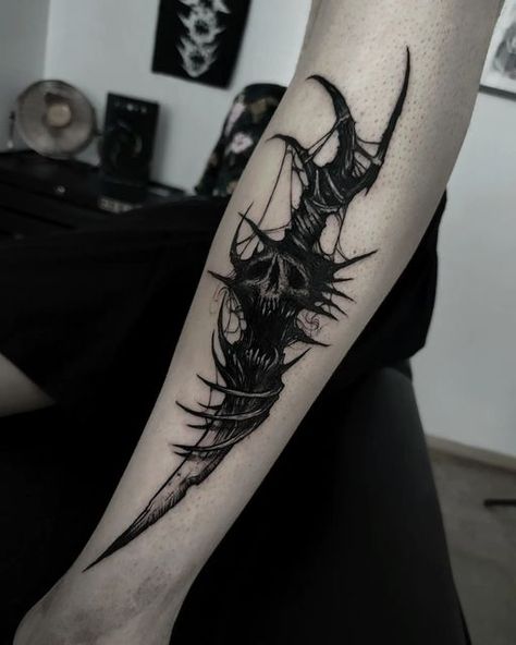 Forearm Cover Up Tattoos, Satanic Tattoos, Artsy Tattoos, Wicked Tattoos, Clever Tattoos, Creepy Tattoos, Tatuaje A Color, Dagger Tattoo, Horror Tattoo