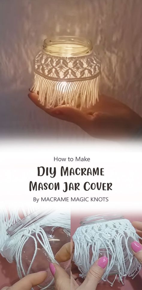 These jars cover are so cute and easy to make. You can put them in your kitchen or bathroom. It’s also a great way to personalize any jar or glass container with your favorite colors and patterns. Diy Macrame Jar Covers, Macrame Jar Cover, Diy Macrame Projects, Jar Covers, Magic Knot, Macrame Tutorials, Macrame Wall Hanging Diy, Tutorial Ideas, Crochet Dolls Free Patterns