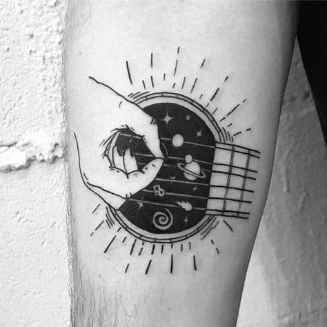 Tattoo Ideas Guitar, Music Tattoo Ideas, Cosmos Tattoo, Guitar Tattoo Design, Music Notes Tattoo, Guitar Tattoo, Music Tattoo Designs, Note Tattoo, Bad Bad