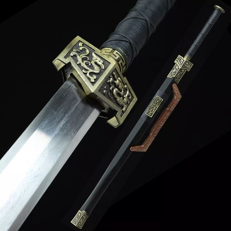 Sokka's Sword, Handmade Chinese Han Dynasty Sword Pattern Steel With Ebony Scabbard Ninja Gadgets, Japanese Samurai Swords, Body Armour, Modern Construction, Samurai Armor, Han Dynasty, Chinese Martial Arts, Martial Arts Training, Chinese History