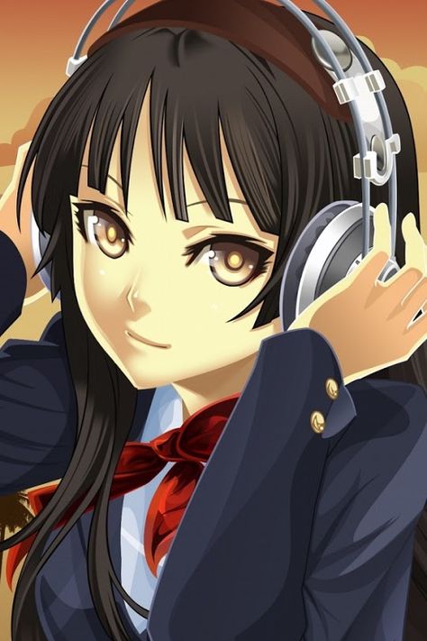 Anime with headphones Headphone Character Design, Holding Headphones Pose Drawing, Hand Holding Headphones, Holding Headphones Pose, Headphones Pose, Character With Headphones, K On Pfp, Anime Student, Headphones Drawing