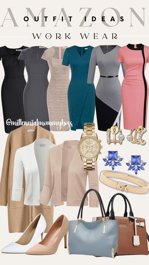 Dress to impress ✨This Work Wear Collection is now available on Amazon. Get yours today! Follow @millennialmommyboss for more work outfit ideas ❤️ #AmazonFinds #WorkWear #WorkOutfitIdeas Work Outfits Women Amazon, Work Dresses For Women Office Outfits, Crepe Short Gown Styles, Office Dresses Style, Neutral Color Dresses, Professional Dress For Women, Women Office Outfits, Work Outfit Ideas, Bodycon Outfits