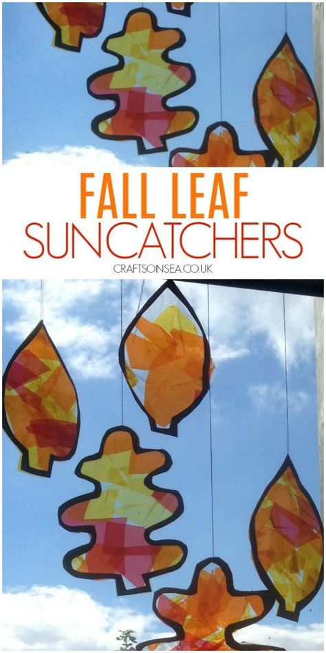 Leaf Suncatchers, Leaf Suncatcher, November Crafts, Fall Preschool Activities, Kids Fall Crafts, Fall Arts And Crafts, Suncatcher Craft, Nursery Activities, Easy Fall Crafts