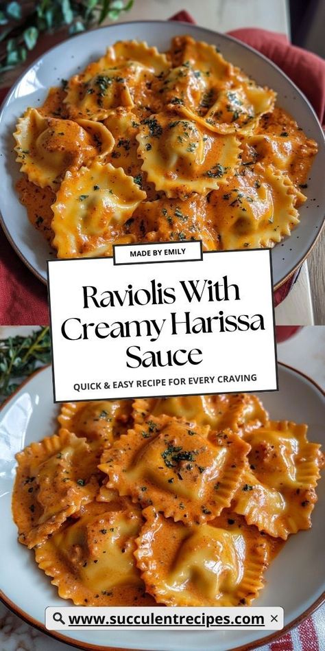 Make your holiday meal unforgettable with Raviolis in a creamy harissa sauce. The spicy, creamy sauce pairs perfectly with tender ravioli, bringing a unique and festive twist to your Christmas table. Veggie Ravioli Recipe, Venison Ravioli Recipe, Best Ravioli Sauce, Turkey Ravioli Recipe, Buitoni Recipes, Ravioli Dishes, Ravioli Dough Recipe, Home Made Ravioli, Harissa Pasta