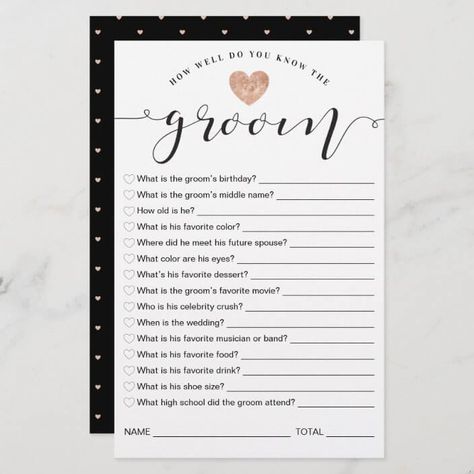 Groom To Be, List Of Questions, Bridal Shower Game, Bridal Shower Games, The Groom, Script Font, Shower Games, Shower Party, Favorite Drinks