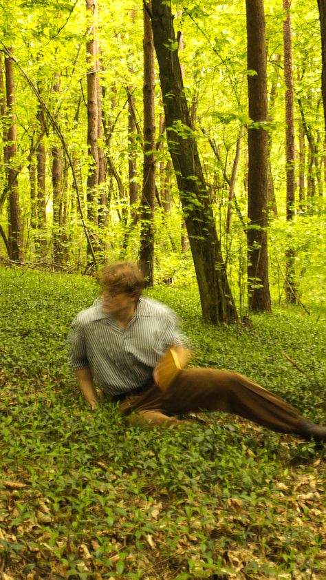 Men, book and forest Cottage Core Male Aesthetic, Cottage Core Men Aesthetic, Men Poses In Nature, Folklore Aesthetic Men, Nature Outfits Aesthetic Men, Nature Man Aesthetic, Men In Nature Aesthetic, Cottagecore Men Aesthetic, Man In Nature Aesthetic