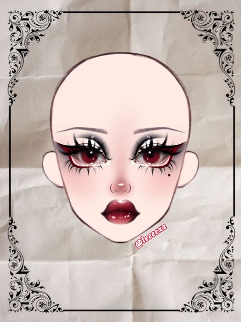 Vampire Eyes Makeup, Step By Step Eye Makeup, Alt Makeup Drawing, Makeup Face Template, Leeeexz Makeup, Makeup Vampire, Face Chart Makeup, Goth Makeup Ideas Drawing, Vampire Makeup Ideas