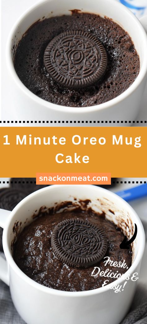 1 Minute Oreo Mug Cake - Snack On Meat Easy Single Serve Desserts, Oreo Mug Cake, Oreo Mug, Mugcake Recipe, Quick And Easy Sweet Treats, Easy Mug Cake, Single Serve Desserts, Oreo Recipes, Egg Free Recipes