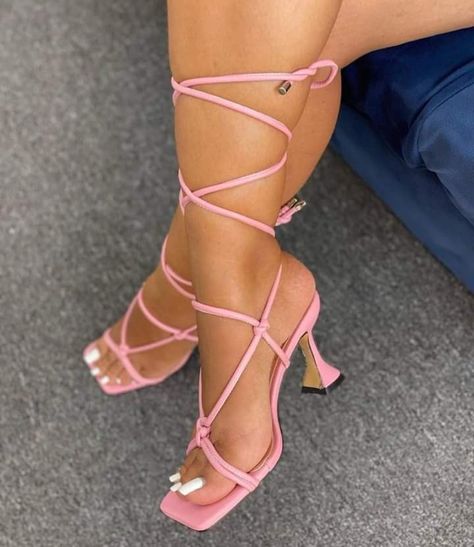 Birthday Heels Pink Tie, Pink Lace Up Heels, Pink Tie Up Heels, Pink Wrap Around Heels, Pink Strappy Heels For Night Out, Pink Lace-up Heels For Spring, Pink Lace-up Heels For Night Out, Pink High Heel Lace-up Sandals For Party, Wrap Around Heels