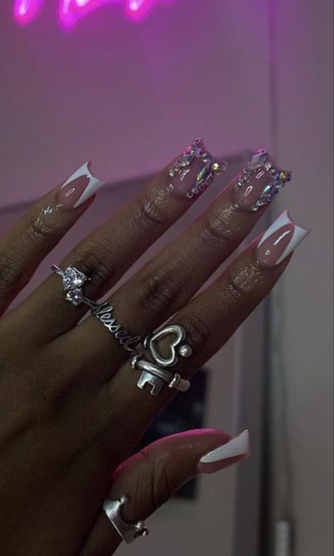 Medium Curved Acrylic Nails, Xoxo Jewelry, Punk Nails, Duck Nails, Drip Nails, Colored Acrylic Nails, Acrylic Nails Designs, Short Square Acrylic Nails, Acrylic Nails Coffin Pink