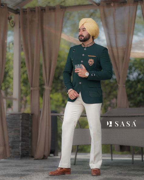 Unveiling Bandhgala collection for upcoming festive season. Book YOUR Outfits... Call or WhatsApp at +918000086299 or +918000082699 . Clothing - @sasastyle__ Coat Pant For Men, Sardar Fashion, Green Suit Men, Pajama Men, Rider Wallpaper, Kurta Pajama Men, Men Fashion Photo, Couple Wedding Dress, Headboard Design