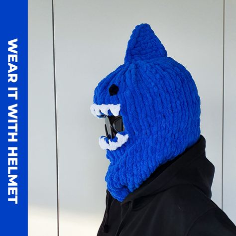 Balaclava for Helmet, Shark, Snowboard Helmet Cover, Animal Face Mask, Knitted Baby Ski Mask, Crochet Helmet Protector Cartoon Hat Ski Mask Crochet, Crochet Helmet, Shark Helmet, Shark Helmets, Mask Crochet, Baby Skiing, Snow Boarding, Animal Face Mask, Snowboard Helmet