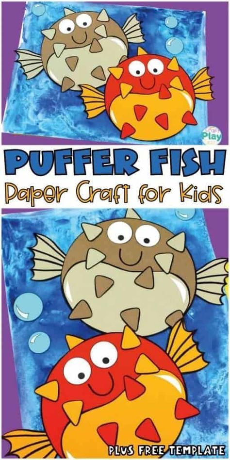 If you are looking for a fun craft for your kids to do this summer, then you have to try making your own puffer fish! This craft is so easy to make but so fun. Plus, it will keep your kids entertained this summer! Use our free template for this simple kid's activity. Puffer Fish Craft, Fish Crafts Kids, Fish Crafts Preschool, Fish Paper Craft, Ocean Craft, Ocean Animal Crafts, Octopus Crafts, Fish Craft, Paper Craft For Kids