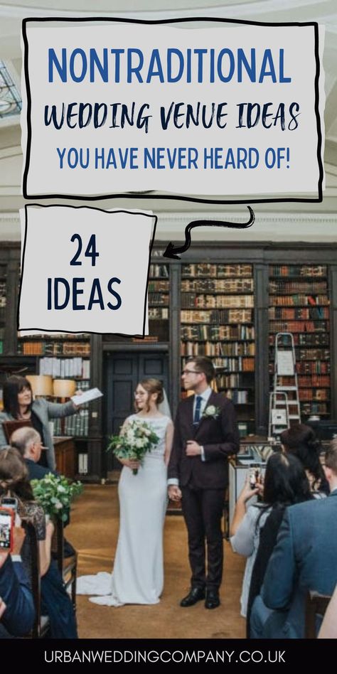 Looking for a truly unconventional wedding venue? A really unique wedding venue? We have out togother a list of the most unique wedding venue ideas! I bet you haven't thought of some of them! Untraditional Wedding Venues, Unique Indoor Wedding Venues, Unconventional Wedding Venues, Wedding Nontraditional Ideas, Whimsical Wedding Venue Ideas, Micro Wedding Venue Ideas, Unique Small Wedding, Inexpensive Wedding Venue Ideas, Unique Wedding Venue Ideas